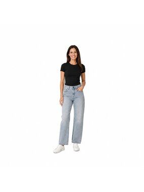 ZARA High-Waisted Size 2 Light Wash Straight-Leg Jeans Cotton Blend